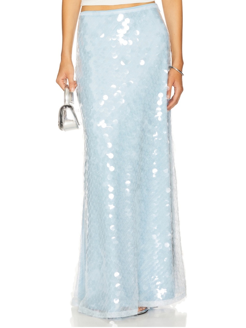 Light Blue Sequin Maxi Skirt - Elegant Women's Evening Skirt